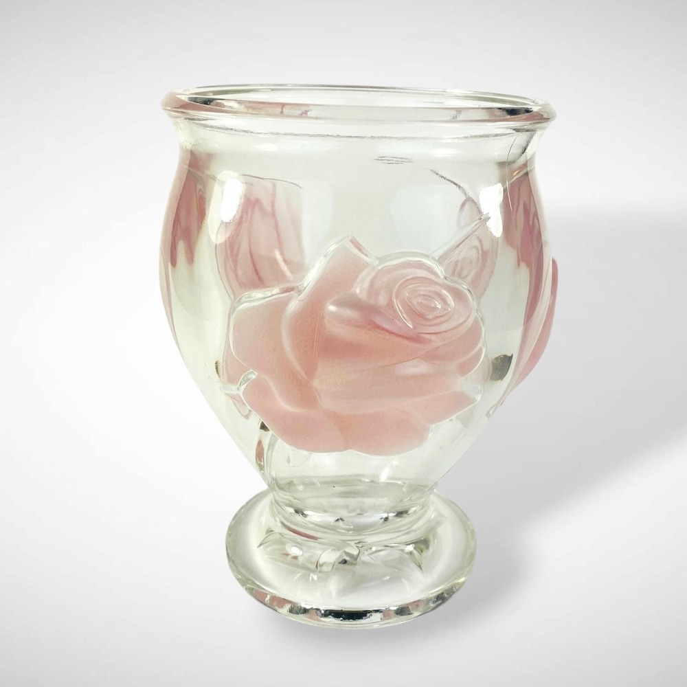 Teleflora Pink Rose Vase Satin Glass Floral 1980s Centerpiece